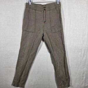 C&C California Pants Women Small Blended Linen Earthy Olive Green‎ Relaxed Boho